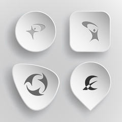 4 images: abstract little man, recycle symbol, monetary sign. Ab