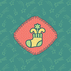 Christmas and New Year vintage ornate frame with gift stocking symbol