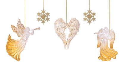Christmas angels, snowflakes, and the wings are suspended on gol © geniuskp