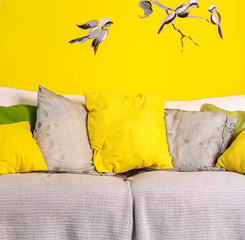sofa with colorful pillows
