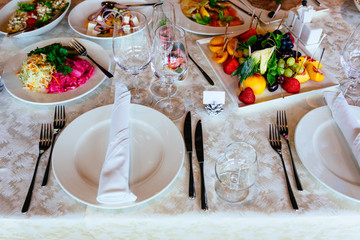 Fototapeta na wymiar Served banquet table in restaurant