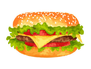 Big burger on white background