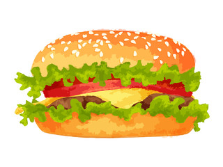 Big burger on white background