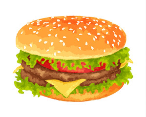 Big burger on white background