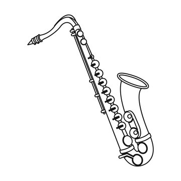 Saxophone Icon In Outline Style Isolated On White Background. Musical Instruments Symbol Stock Vector Illustration