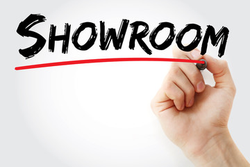 Hand writing Showroom with marker, concept background