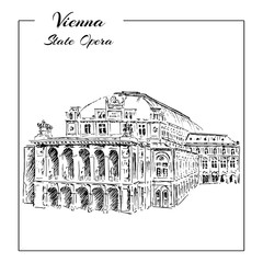 Vienna State Opera House, Austria. Wiener Staatsoper. hand drawn sketch.