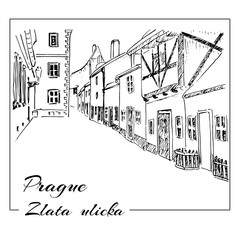 Prague. Vector hand drawn sketch. Zlata ulicka - Golden street.