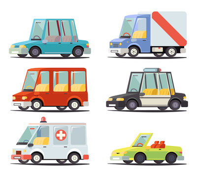 Transport Car Vehicle Icon Design Stylish Retro Cartoon Flat  Vector Illustration