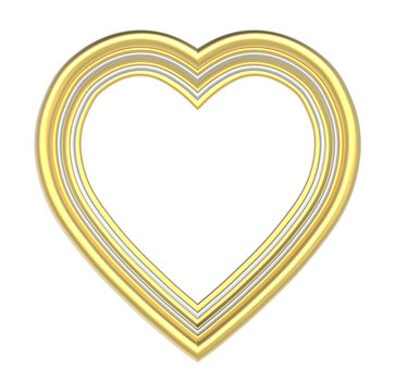 Gold silver heart picture frame isolated on white. 3D illustration.
