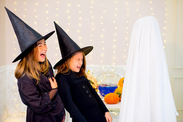 Group of teenagers wearing Halloween costumes