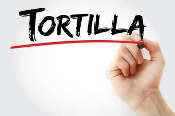 Hand writing Tortilla with marker, concept background
