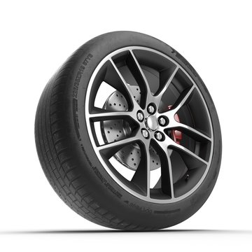 Modern automotive wheel isolated on white. 3D illustration