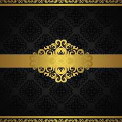 Modern card with vintage seamless background and gold borders