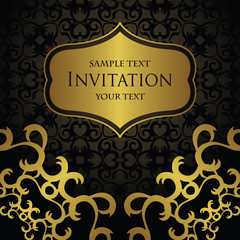 Modern invitation with vintage background and gold frame