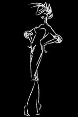 Black and white retro fashion woman model. Hand drawn vector