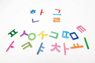 colorful korean alphabet letters on white backgrounds