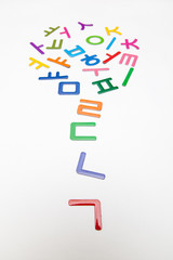 colorful korean alphabet letters which are put as balloon shape on white backgrounds