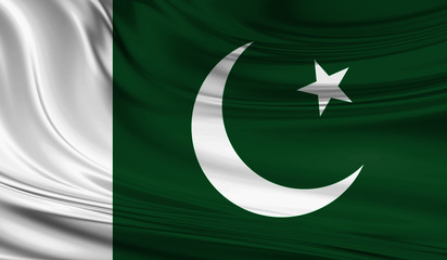 National waving flag of Pakistan on a silk drape