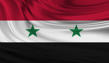 National waving flag of Syria on a silk drape