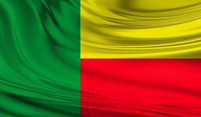 National waving flag of Benin on a silk drape