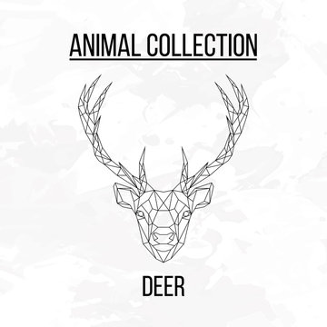 Deer head geometric lines silhouette isolated on white background vintage design element