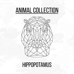 Hippopotamus head geometric lines silhouette isolated on white background vintage design element