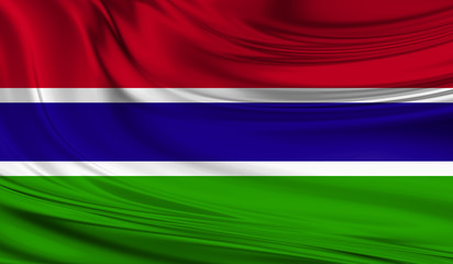 National waving flag of Gambia on a silk drape
