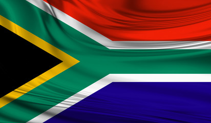 National waving flag of South Africa on a silk drape