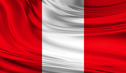 National waving flag of Peru on a silk drape