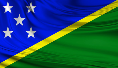 National waving flag of Solomon Islands on a silk drape