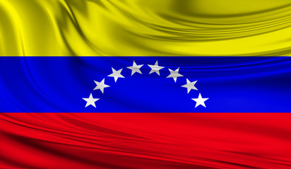 National waving flag of Venezuela on a silk drape