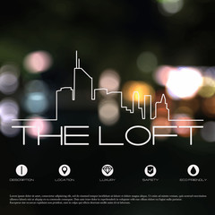 The Loft logo residental complex web design with icons. Blurred. Unfocused. © aliakseizykau