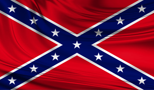National waving flag of he Confederate States of America on a silk drape. Use of Confederate flag has under some controversy