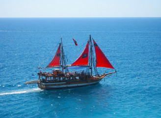 beautiful pirate sailing ship in the sea