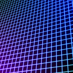 Bright neon grid lines glowing background with 80s style