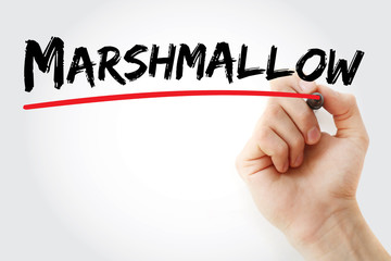 Hand writing Marshmallow with marker, concept background