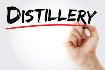 Hand writing Distillery with marker, concept background
