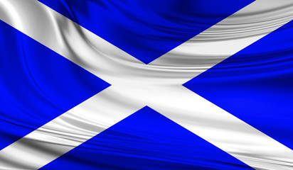 National waving flag of Scotland on a silk drape