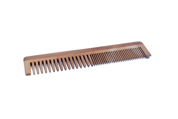 Old wooden comb hairbrush, isolated on white background