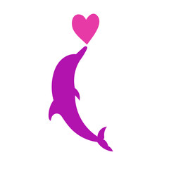 Dolphin heart silhouette vector illustration