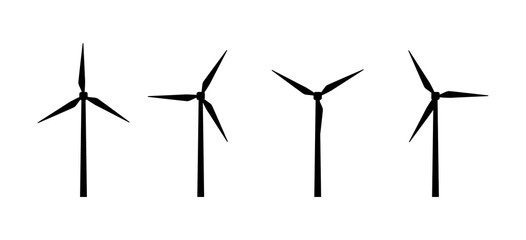 Vector silhouettes of wind turbines