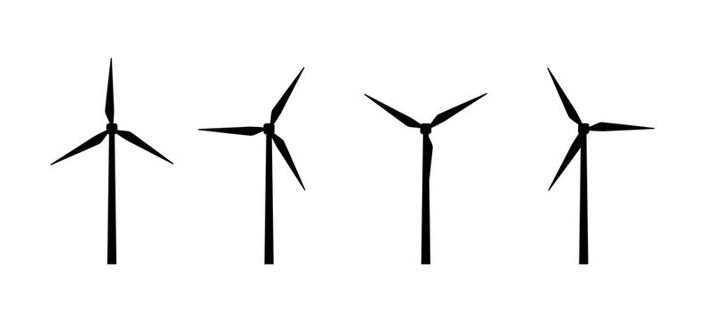 Vector silhouettes of wind turbines