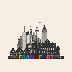 Obraz premium Frankfurt am Main Sehenswürdigkeiten Silhouette Panorama Wandtatoo