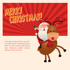 Santa and deer cartoon icon. Christmas season card decoration and celebration theme. Colorful design. Vector illustration