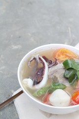 Spicy soup seafood in bowl is delicious.