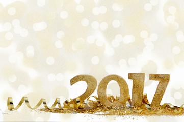 nouvel an 2017 dans confetti et ruban doré