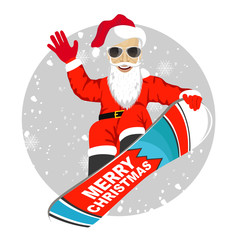 Santa Claus snowboarding jumping isolated over white background