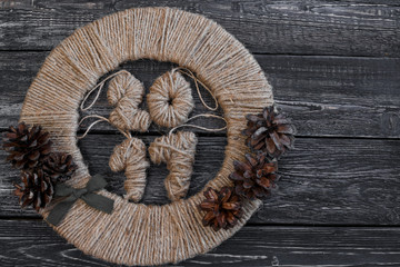 Christmas decoration on the wooden background. Winter holidays