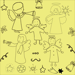 Set of Christmas angels and stars